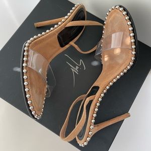 * 24 HOUR SALE* Alexander Wang Beige Suede Studded Slingback Nova Sandals 37.5